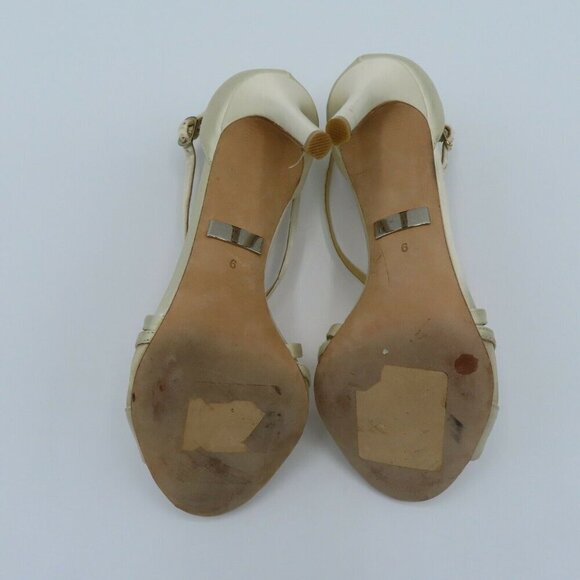 Badgley Mischka Womens 6 Ivory Rhinestone Prom Wedding Strappy Open Toe Heels - Picture 9 of 11